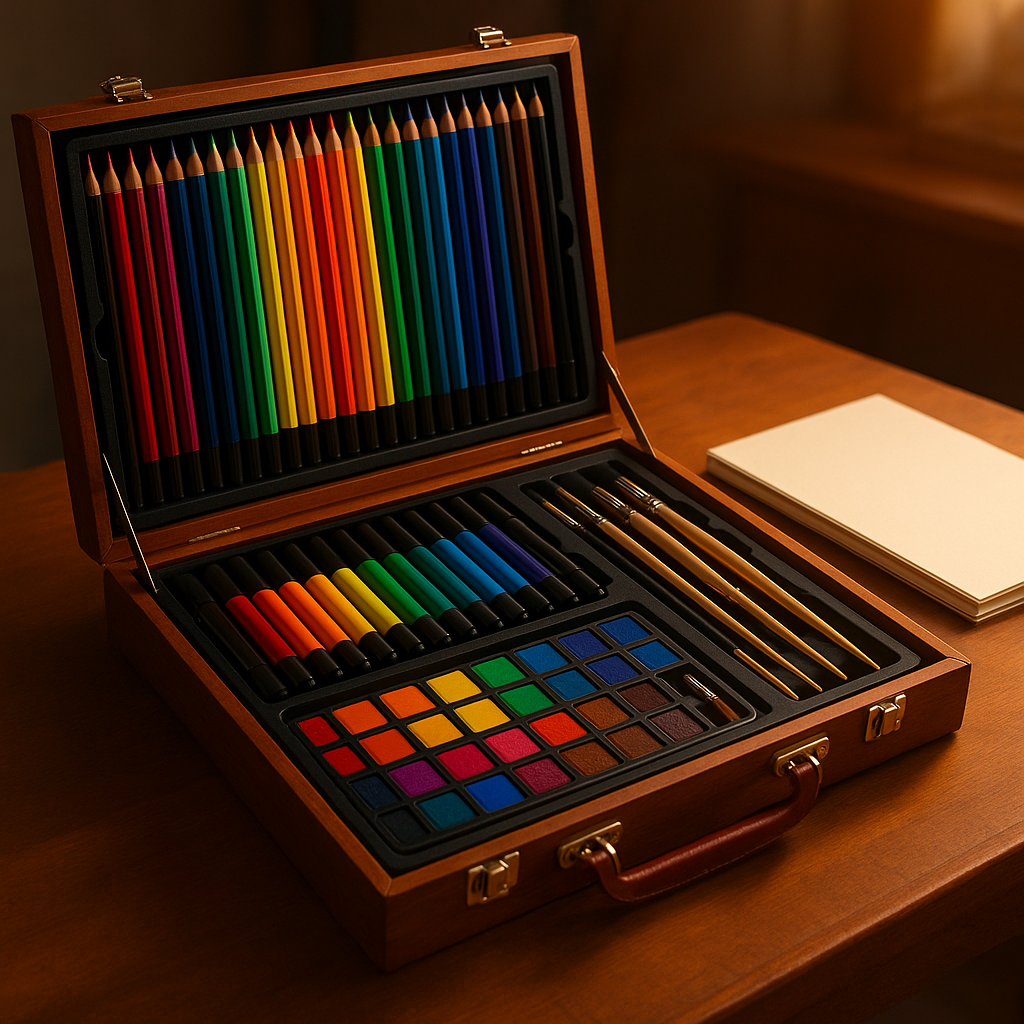 Premium kids art supply kit open on desk — what kids want for Christmas
