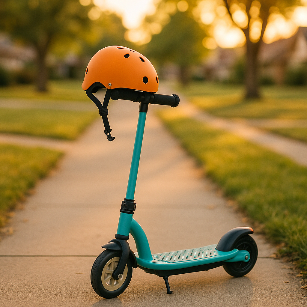 Electric kids scooter outdoors at sunset — what kids want for Christmas